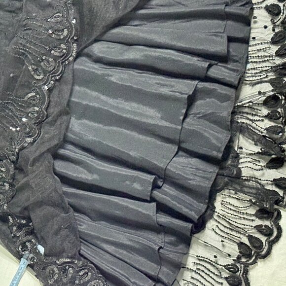 Odille Black Hi-Low Beaded Lace 2-tiered Skirt Size 4 Fitted Waist Fancy Evening - Picture 10 of 16